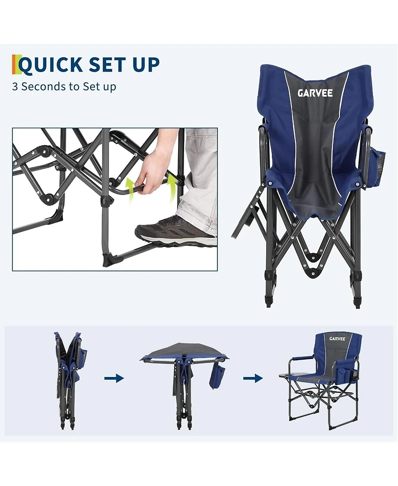Xo Pack Oversized Heavy Duty Camping Directors Chair, Portable Folding Lawn Chair for Beach, Fishing, Picnic