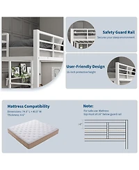 homfan Metal Twin Loft Bed with Desk and Storage Shelves, Space-Saving Frame Guardrails, Ladder Steel Slats