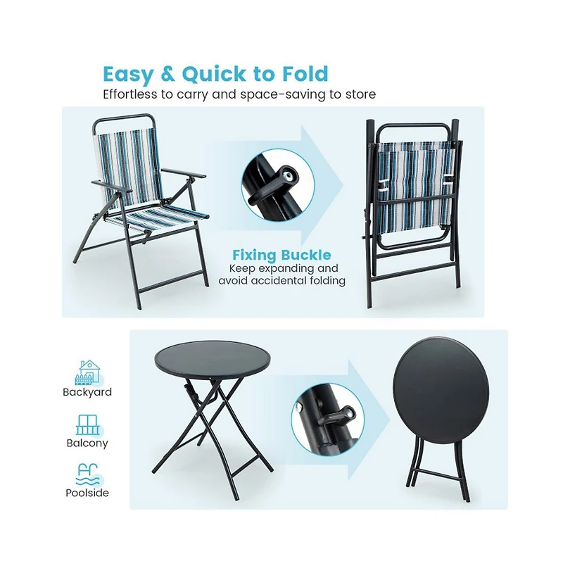 Boyel Living 3 Pieces Outdoor Folding Chair Set Portable Folding Chair Set