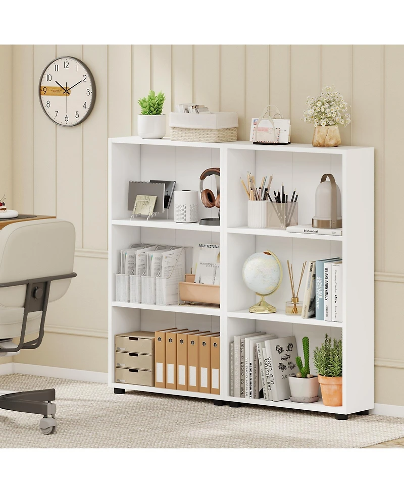 Gymax 2PCS Bookshelf 3-Tier Bookcase w/Anti-Tipping Kit for Living Room Home Office