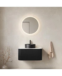 Sillysis Wall Mounted Bathroom Vanity with Sintered Stone Top, Ceramic Round Sink, Stripe Drawer