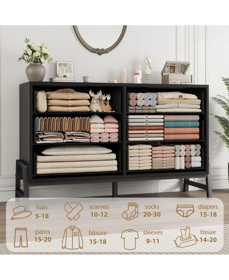 homfan 6 Dresser for Bedroom, 52" Wide Freestanding Wooden Closet Storage Chest Living Room, Entryway