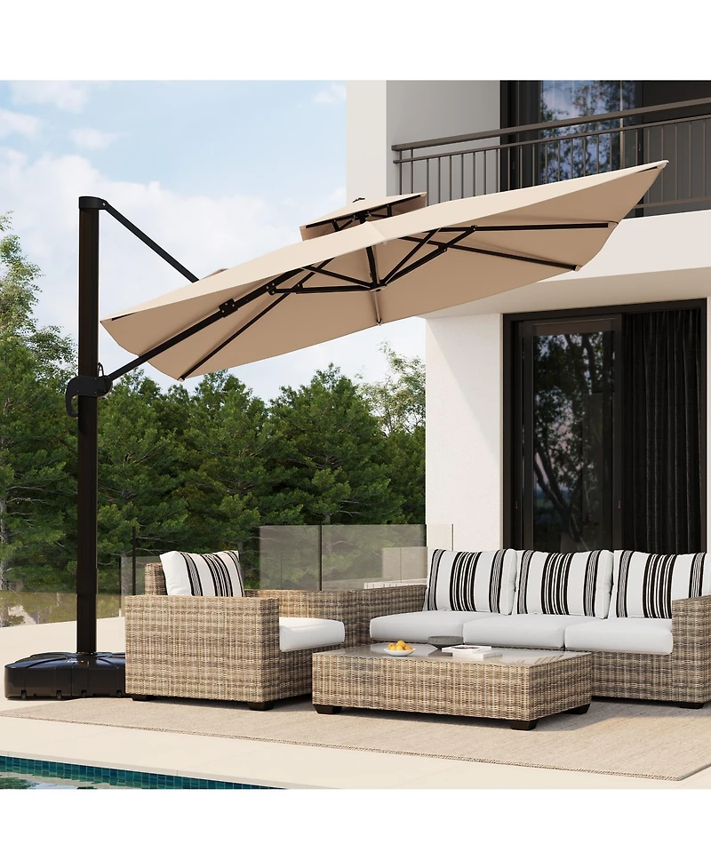 gaomon Square Outdoor Umbrella, Cantilever Patio Umbrella with Rotation and Adjustable Height, Heavy Duty Aluminum
