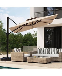gaomon Square Outdoor Umbrella, Cantilever Patio Umbrella with Rotation and Adjustable Height, Heavy Duty Aluminum