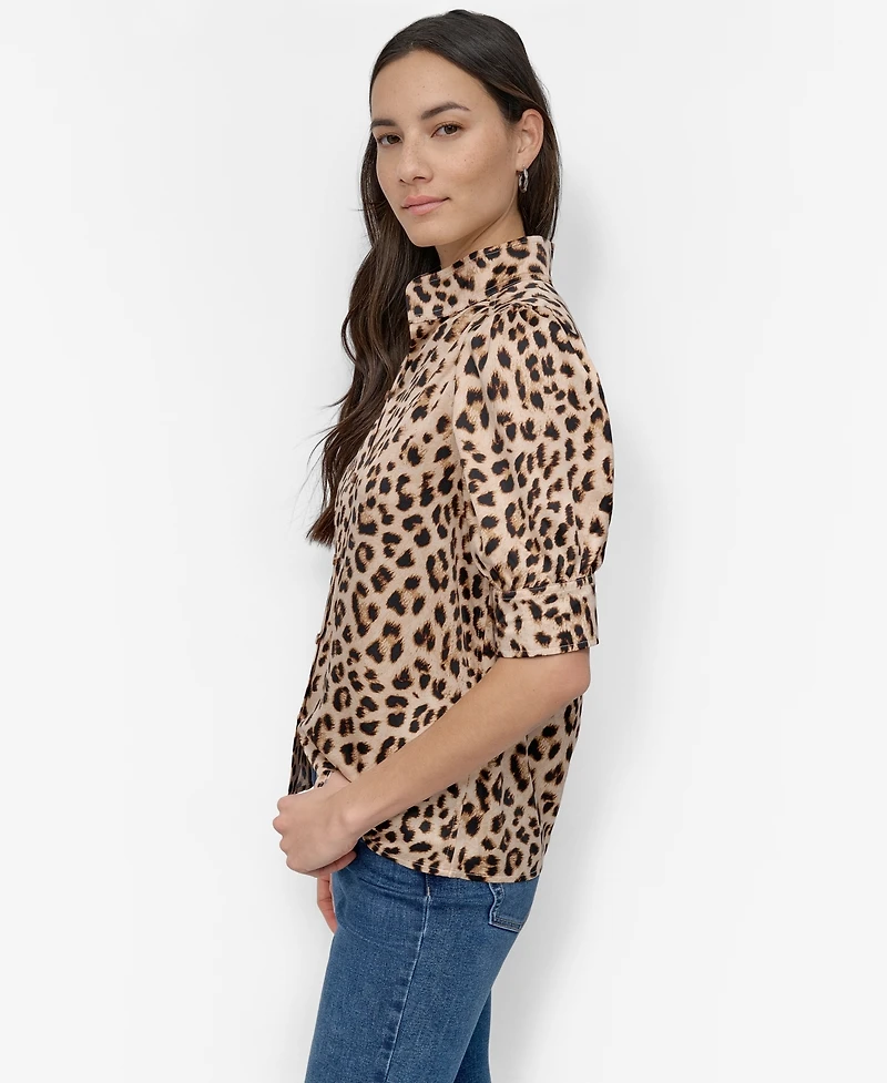 Dkny Jeans Petite Cotton Puff-Sleeve Button-Front Shirt