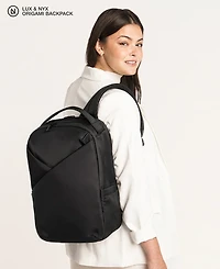 Daily Origami Backpack - 16inch Laptop Bag Black Ultra Satin Nylon Unisex Work and Travel Multi-Compartment