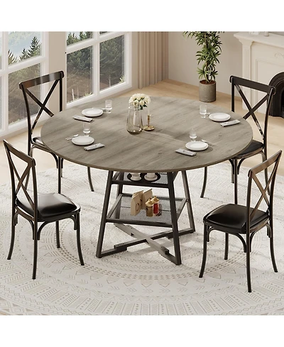 gaomon Modern Industrial Round Dining Table For 4-6 - 2-Tier Storage Shelf Sturdy Wood And Metal Construction