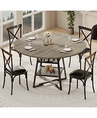 gaomon Modern Industrial Round Dining Table For 4-6 - 2-Tier Storage Shelf Sturdy Wood And Metal Construction