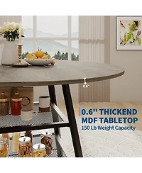 gaomon Modern Industrial Round Dining Table For 4-6 - 2-Tier Storage Shelf Sturdy Wood And Metal Construction