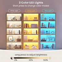 Vlsrka 71" Tall 5-Tier Bookcase, Open Display Shelf with 3-Color Motion Sensor Lights