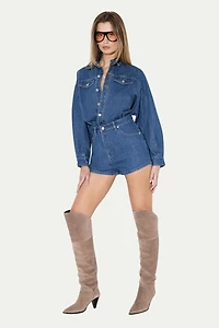 MissPap Women's Structured Shoulder Denim Playsuit