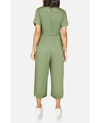 Yumi Women's Structured Belted Cropped Jumpsuit