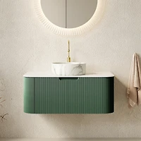 Sillysis Wall Mounted Bathroom Vanity with Sintered Stone Top, Round Ceramic Basin, Stripe Drawer Panel, Pre-assembled