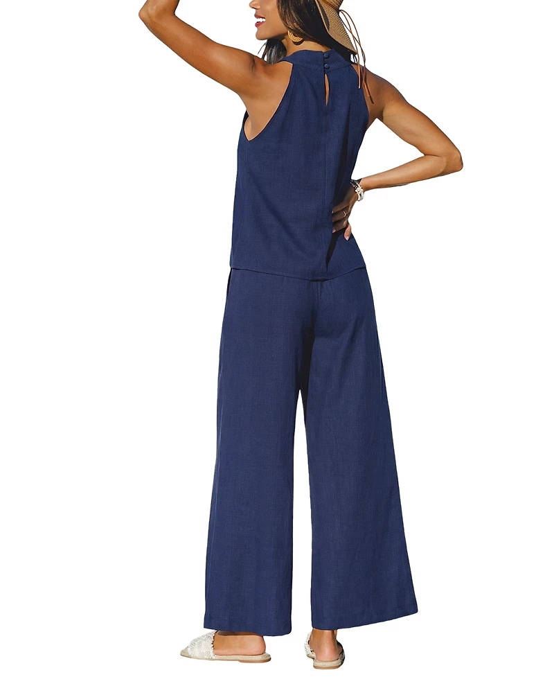 Cupshe Women's Criss-Cross Halter Neck Tank Top and High-Waisted Wide Leg Pants Outfits
