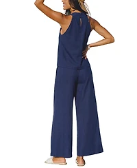 Cupshe Women's Criss-Cross Halter Neck Tank Top and High-Waisted Wide Leg Pants Outfits