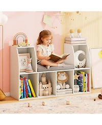 Gymax 40''Kids Bookshelf with Reading Nook 6 Storage Cubbies and Seat Cushion for Playroom