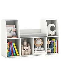 Gymax 40''Kids Bookshelf with Reading Nook 6 Storage Cubbies and Seat Cushion for Playroom