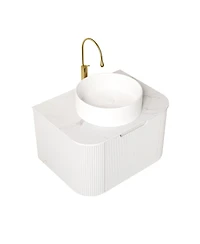 Sillysis Wall Mounted Bathroom Vanity with Sintered Stone Top, White Round Ceramic Sink, Striped Drawer