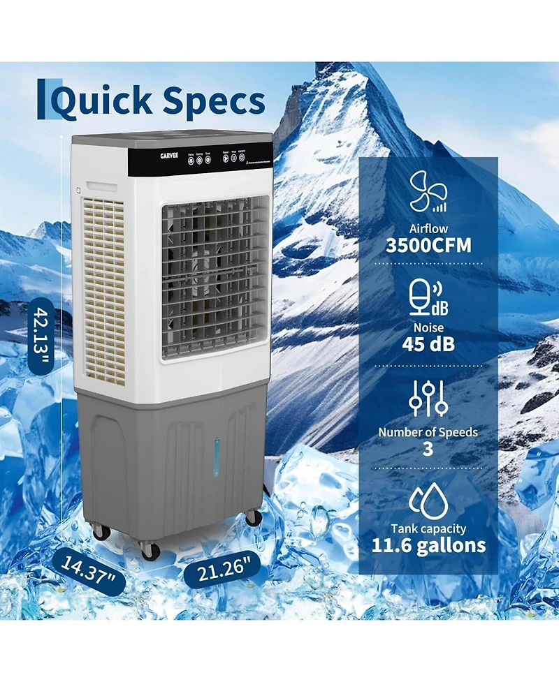 Xo 11.6 Gal 3500 Cfm Portable Cooling Fan, Evaporative Air Cooler with Touch Screen, Remote for Bedroom, Home, Office