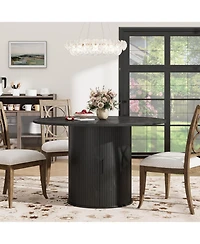 gaomon Modern Round Dining Table for with 2-Layer Storage Shelf, Sliding Wood Door - Space-Saving, Finish for Kitchen and Dining Room