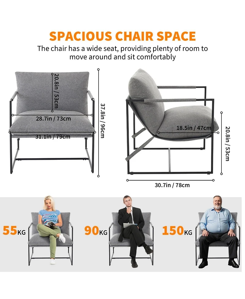 GarveeLife 2Pcs Accent Chair for Living Room,Modern Metal Framed Upholstered Armchair,Lounge Chair for Bedroom,Living Room,Reading Room