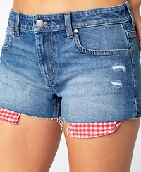 Celebrity Pink Juniors' Gingham Exposed-Pocket Denim Shorts