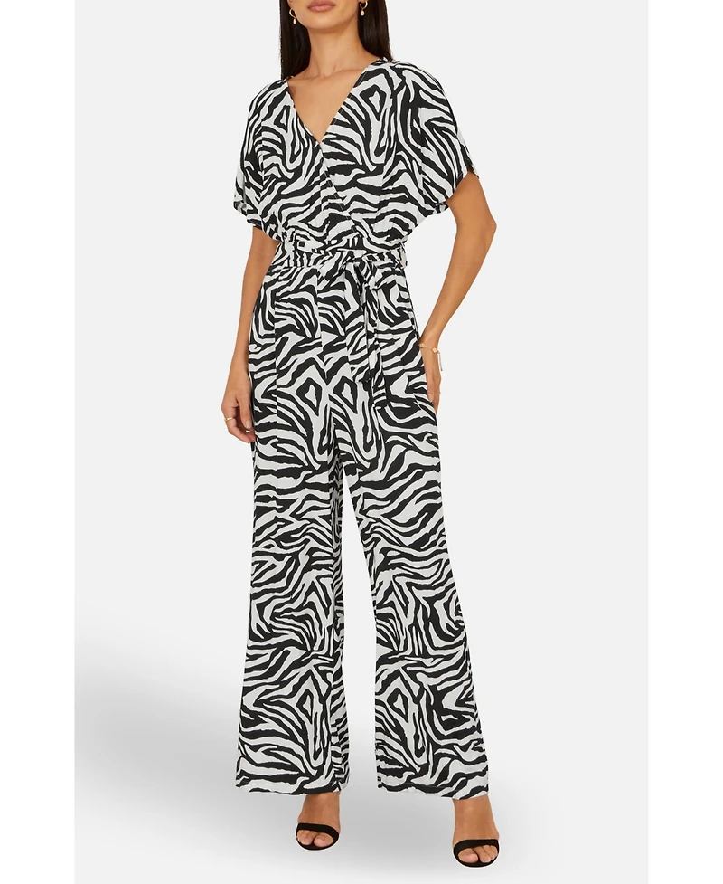 Yumi Women's Zebra Print Relaxed Jumpsuit