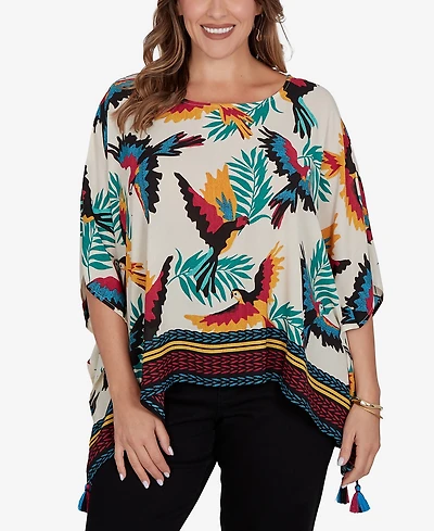 Ruby Rd. Plus Paradise Birds Printed Crepe T-Shirt