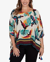 Ruby Rd. Plus Paradise Birds Printed Crepe T-Shirt