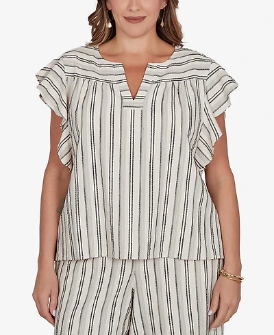 Ruby Rd. Plus Flutter Sleeve Textured Stripe Top