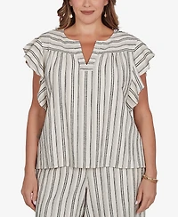 Ruby Rd. Plus Flutter Sleeve Textured Stripe Top