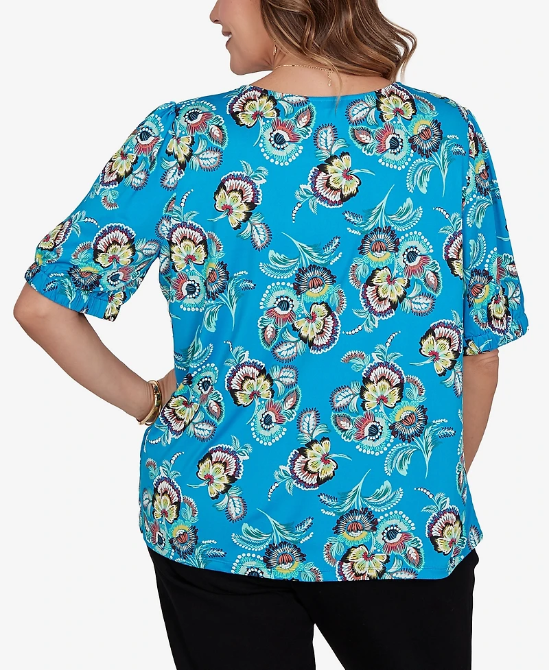 Ruby Rd. Plus Size Etched Floral Puff Print T-Shirt
