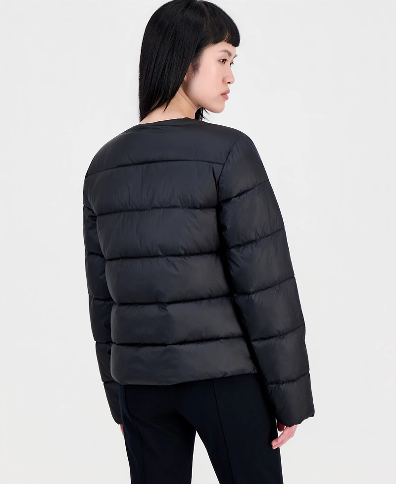 CeCe Women's Short Quilted Puffer Collarless Jacket