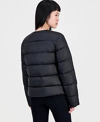 CeCe Women's Short Quilted Puffer Collarless Jacket