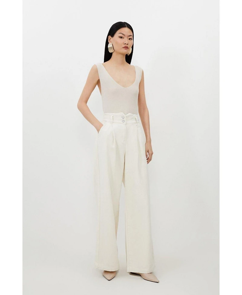 Karen Millen Women's High Waisted Denim Wide Leg Jeans