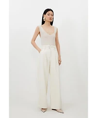 Karen Millen Women's High Waisted Denim Wide Leg Jeans