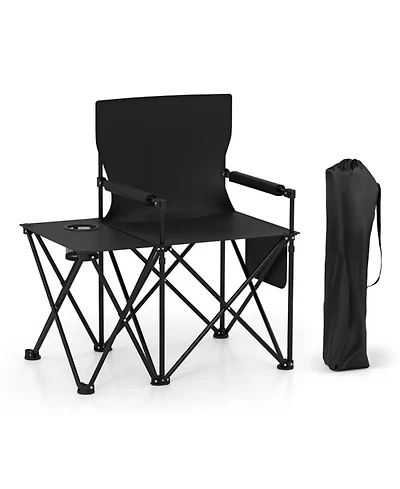 Yiortwo Oversized Camping Chair with Side Table, Cup Holder and Storage Pockets