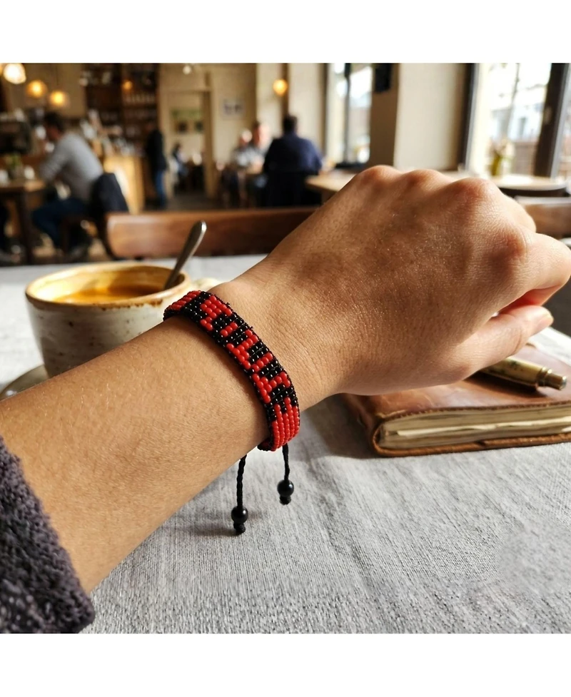 Love Hand Beaded Bracelet | Red and Black Glass Beads