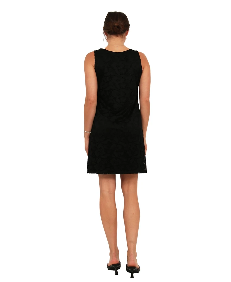 24seven Comfort Apparel Women's Lace Sleeveless Boat Neck Mini Shift Dress