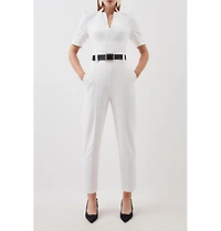 Karen Millen Women's Structured Crepe Forever Belted Jumpsuit