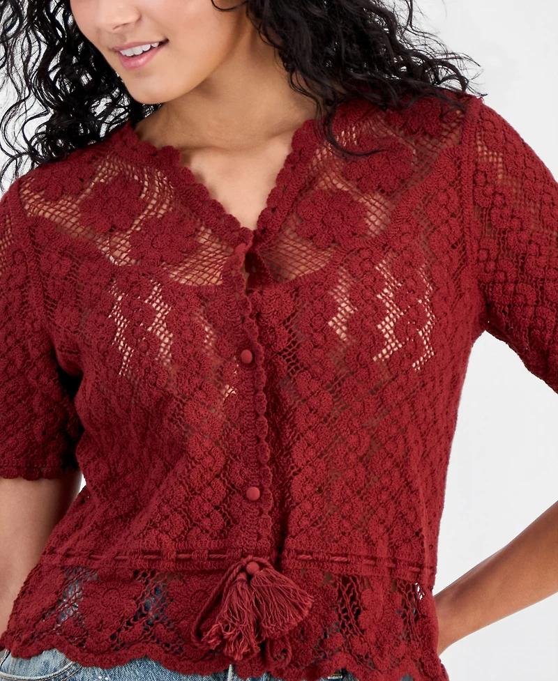 And Now This Women's Cotton Crochet Button-Front Peplum Top, Macy's Exclusive