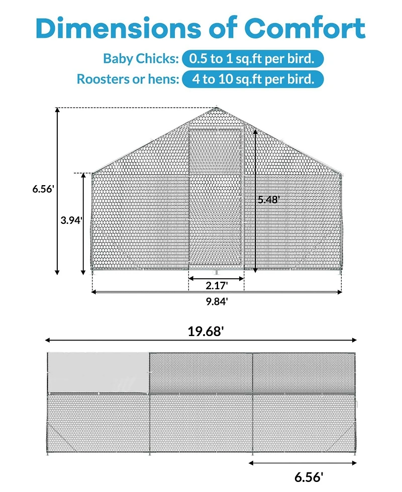 gaomon 19.68'L x 9.84'W x 6.56'H Walk in Chicken Coop, Poultry Cage for Outdoor Storage