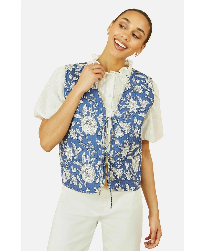 Yumi Women's Floral Reversible Quilted Vest Jacket