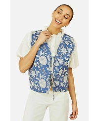 Yumi Women's Floral Reversible Quilted Vest Jacket