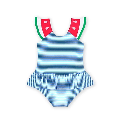 Florence Eiseman Little Girls Seersucker Swimsuit with Watermelon