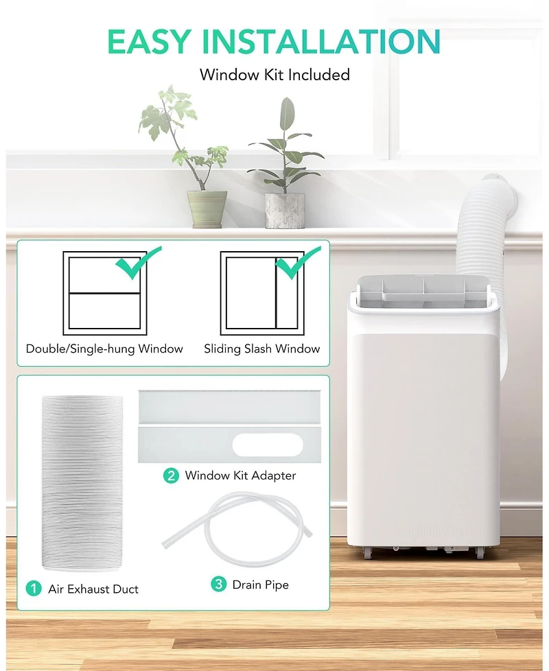 Xo 12,000 Btu Portable Ac, 3-in-1 Cooling, Fan and Dehumidifying, Remote Control, Timer, Window Kit, Wheels and Handles