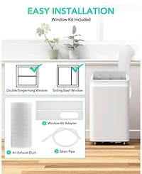 Xo 12,000 Btu Portable Ac, 3-in-1 Cooling, Fan and Dehumidifying, Remote Control, Timer, Window Kit, Wheels and Handles