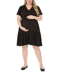 White Mark Plus Short-Sleeve Tiered A-Line Maternity Dress