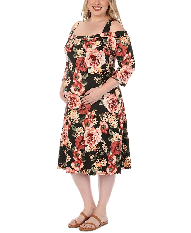 White Mark Plus Cold Shoulder Floral Print Maternity Dress