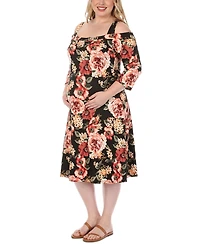 White Mark Plus Cold Shoulder Floral Print Maternity Dress